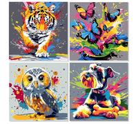 MEIYUDA Pintar por Numeros Niños con Marco Animales asombrosos, DIY Painting by Numbers Kits Cuadros por Numeros, Pintura de Bricolaje Decoración para el Hogar Regalo de pared 20x20cm