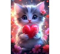 MEIYUDA Pintura de diamantes 5D, diseño de gato dulce, juego de manualidades para adultos y niños, decoración de pared del hogar, 30 x 40 cm