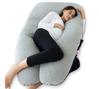 Meiz Almohada de Embarazo de Cuerpo Completo, con Funda de Terciopelo y Jersey, para Mujeres Embarazadas, para Dormir de Lado y Soporte de Espalda, Azul y Gris