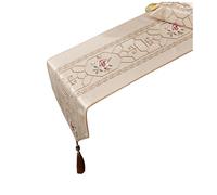 MEIZHITU Camino De Mesa para Fiesta Caminos De Mesa Tela Seda Imitación Mantel Hecho A Mano para Decoración Otoño Y Fiesta Acción Gracias Decoracion Mesa(White,32CX220CM)