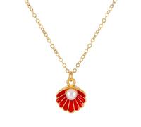 MEIZHITU Collar De Perlas Artificiales Collar Con Colgante De Perlas Concha For Mujer, Gargantilla Cadena Ajustable Hecha A Mano Esmaltada, Joyería Accesorios Para Fiesta(Rot)