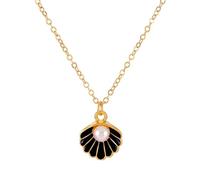 MEIZHITU Collar De Perlas Artificiales Collar Con Colgante De Perlas Concha For Mujer, Gargantilla Cadena Ajustable Hecha A Mano Esmaltada, Joyería Accesorios Para Fiesta(Black)