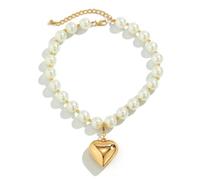 MEIZHITU Collar De Perlas Artificiales Collar De Corazón For Mujer, Gargantilla Con Cuentas Perlas, Accesorios Joyería Accesorios Para Fiesta(Gold)