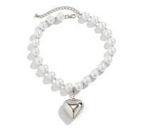 MEIZHITU Collar De Perlas Artificiales Collar De Corazón For Mujer, Gargantilla Con Cuentas Perlas, Accesorios Joyería Accesorios Para Fiesta(Blue,Silver)