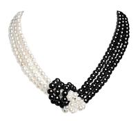 MEIZHITU Collar De Perlas Artificiales Collar De Perlas Imitación Con Nudo Accesorios Estilo Costura Dos Tonos Accesorios Para Fiesta(Black)