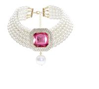 MEIZHITU Collar De Perlas Artificiales Collar De Perlas Imitación For Mujer, Colgante, Multicapa, Joyería Accesorios Para Fiesta(Pink)