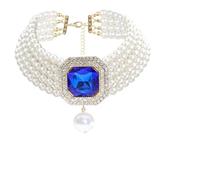 MEIZHITU Collar De Perlas Artificiales Collar De Perlas Imitación For Mujer, Colgante, Multicapa, Joyería Accesorios Para Fiesta(Blue)