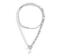 MEIZHITU Collar De Perlas Artificiales Collar Multicapa For Mujer, De Perlas, Gargantilla, Con Colgante, Joyería For Accesorios Para Fiesta(Blue,Silver)