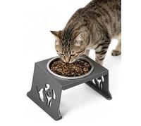 MeJayyvWo Cuenco elevado para gatos, cuenco elevado de metal para gatos y perros, soporte elevado para comida y agua con cuenco de acero inoxidable 304, antivómitos y fatiga de bigotes, antideslizante