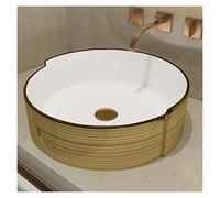 MEJE 42,5 x 42 x 13 cm Luxury Gold Stripe, Lavabo Art, Fregadero de vaso, Lavabo sobre encimera de cerámica (incluye desagüe automático)
