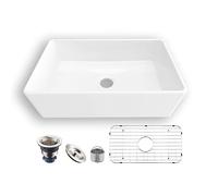 MEJE Fregadero de Granja de Cocina Reversible 84x50,5 cm - Cerámica Blanca Con Frente de Delantal, Lavado Individual, Coladores y Rejillas Inferiores