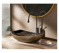 MEJE Lavabo de baño de 56,5 x 40,3 cm sobre encimera, lavabo de cerámica de porcelana, lavabo de arte vintage dorado