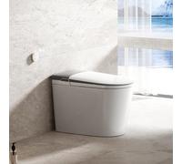 MEJE #Q2Q - Inodoro básico de función inteligente con asiento calefactado integrado, inodoro alargado sin tanque con descarga automática, descarga de sensor de pie, temperatura del asiento ajustable