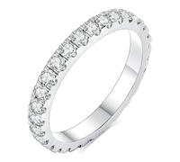Mejewri Anillo de boda de moissanita para mujer, anillo de eternidad completa de 1,5 mm/2,0 mm en plata de ley 925, chapado en oro blanco, diamante falso, talla H-V para viajes, Plata de ley