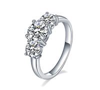 Mejewri Anillos de compromiso de moissanita para mujer, anillos de plata de ley 925 de tres piedras, anillos de 2 quilates, H-V, Moissanita