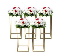 Mejiaren Juego de 5 soportes dorados para flores, jarrón de suelo alto, base cuadrada, columna de flores para decoración de bodas, fiestas, cumpleaños, hogar, jardín, desmontables