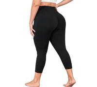 MEJING Leggings Capri de Talla Grande para Mujer con Bolsillos, Pantalones de Yoga para Levantamiento de glúteos, Control de Abdomen, Leggings de Entrenamiento L-5XL, Negro -, XXL Más