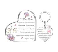 Mejor Amiga Regalos Mujeres Niñas Cumpleaños Signos de Corazón Llavero Set de 2 Placas Inspiradoras Graduación Llavero Anillos Recuerdo de Navidad Lindo Personalizado para Su Amistad Aprecia Colega