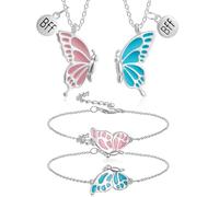 Mejor collar amigo y pulsera 4 piezas, collar mariposa pulseras de la amistad regalo de amistad para el cumpleaños de graduación de 2 niñas