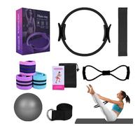 Mejor kit de pilates, kit de esenciales de pilates para mujeres, bandas de glúteos para trabajar los glúteos, bola de yoga de 25 cm, banda de resistencia en forma de 8 para estiramiento, bandas de