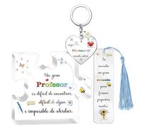 Mejor Profesor Regalos Maestros Día del Maestro Aprecia Signos Forma de Rompecabezas Marcapáginas Llavero Set de 3 Piezas Cumpleaños Navidad Acrílicos Placa Hombres Jubilación Gracias Recuerdos