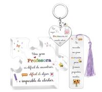 Mejor Profesora Regalos Maestras Día del Maestro Aprecia Signos Forma de Rompecabezas Marcapáginas Llavero Set de 3 Piezas Cumpleaños Navidad Acrílicos Placa Mujeres Jubilación Gracias Recuerdos