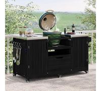 ¡Mejora la cocina al aire libre! Isla de cocina resistente de madera negra y acero inoxidable de 66.5 pulgadas, perfecta para huevos verdes grandes, cuenta con cajones para una mejor experiencia de
