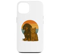 Mejores Amigos de Dachshund Cat Retro Sunset Pet Carcasa para iPhone 13