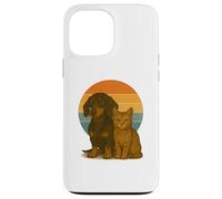 Mejores Amigos de Dachshund Cat Retro Sunset Pet Carcasa para iPhone 13 Pro MAX