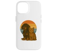 Mejores Amigos de Dachshund Cat Retro Sunset Pet Carcasa para iPhone 14