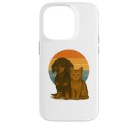 Mejores Amigos de Dachshund Cat Retro Sunset Pet Carcasa para iPhone 14 Pro