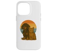 Mejores Amigos de Dachshund Cat Retro Sunset Pet Carcasa para iPhone 14 Pro MAX