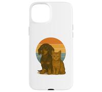 Mejores Amigos de Dachshund Cat Retro Sunset Pet Carcasa para iPhone 15 Plus