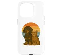 Mejores Amigos de Dachshund Cat Retro Sunset Pet Carcasa para iPhone 15 Pro
