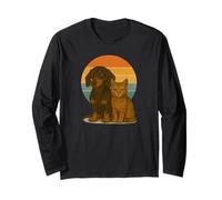 Mejores Amigos de Dachshund Cat Retro Sunset Pet Manga Larga