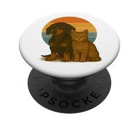 Mejores Amigos de Dachshund Cat Retro Sunset Pet PopSockets PopGrip Adhesivo