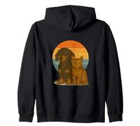Mejores Amigos de Dachshund Cat Retro Sunset Pet Sudadera con Capucha