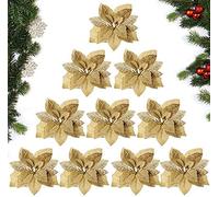 MEJOSER - 10 Flores de Navidad Artificiales, 22 cm, Color Dorado, Gran decoración para árbol de Navidad, Guirnalda de árbol de Navidad