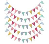 MEJOSER 60pcs 15metros Guirnaldas Tela Banderines de Arpillera de Imitación Banderas Triángulo Decoración Fiesta Navidad Cumpleaños Boda Bautizo Jardín Hogar