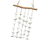 Mekalero Campanas de viento con temática de conchas marinas naturales y perchas de madera, adorno para colgar en la pared del hogar, jardín, campanillas de viento con temática de mar