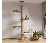Mekidulu Árbol para gatos de piso a techo, torre de escalada de altura ajustable de 5 niveles con postes rascadores de 11 cm de grosor, totalmente envuelto con cuerda de sisal, torre para gatos con
