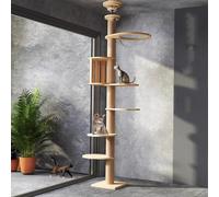 Mekidulu Árbol para gatos de suelo a techo, altura ajustable, 240-250 cm, con poste rascador de 11 cm de diámetro, hamaca para gatos, resistente y duradero