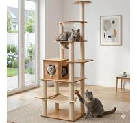 Mekidulu Árbol rascador para gatos grande, Incluye hamaca, casita, 16 Postes rascadores afelpados, 2 Cápsulas espaciales y 5 plataformas de observación. Apto para gatos de gran tamaño. (193CM KT-1115)