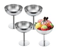 MEKLITRZ Tazones Helado, Tazas Postre Con Patas De 200 Ml, Tazas De Helado Con Patas Plateadas Reutilizables, Plato De Metal For Servir Refrigerios, para Postre Sundae Frutas(4pcs)