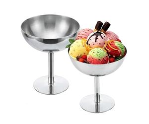 MEKLITRZ Tazones Helado, Tazas Postre Con Patas De 200 Ml, Tazas De Helado Con Patas Plateadas Reutilizables, Plato De Metal For Servir Refrigerios, para Postre Sundae Frutas(2pcs)