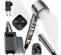 MEKO Ducha de Camping Portátil con Filtro de 15 Etapas, Bomba Recargable 6000 mAh, Pantalla LED, 3+1 Modos, IPX7, Kit de Ducha Exterior para Camping, Viajes, Mascotas