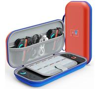 MEKO Funda Protectora Compatible con Nintendo Switch 2 (2025) y Switch OLED - Estuche para Switch 2 con Forro de Terciopelo, Bolsa de Transporte con Capacidad para 10 Juegos y Accesorios (Azul-Rojo)