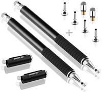 MEKO Lápiz capacitivo universal, serie de precisión 2 en 1, lápiz capacitivo de disco para todas las pantallas táctiles capacitivas, teléfonos celulares, tabletas, portátiles con 6 puntas de repuesto (2 unidades, negro/negro)