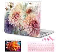 Mektron Microsoft Surface Laptop GO 3 - Funda rígida de plástico con protector de pantalla, diseño de dalias en acuarela 2023 de 12.4 pulgadas compatible con Go 2/1