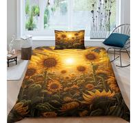 MekUk Girasol Conjunto De Sábanas De Microfibra, Estampadas En 3D - Juego De Funda Nórdica De Jardiness 3 Piezas con Cremallera Oculta Y Fundas De Almohada Single(135x200cm)